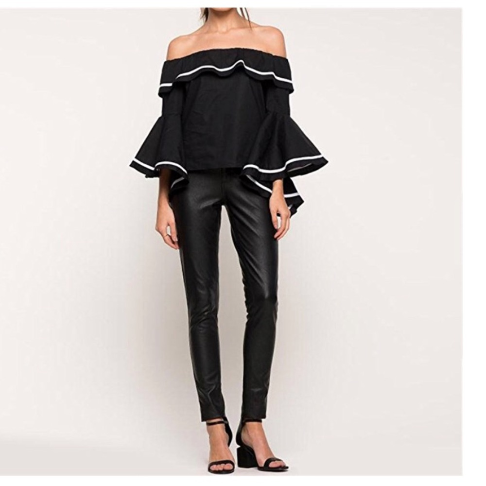 women off shoulder ruffled casual blouse - Picture 6 of 8